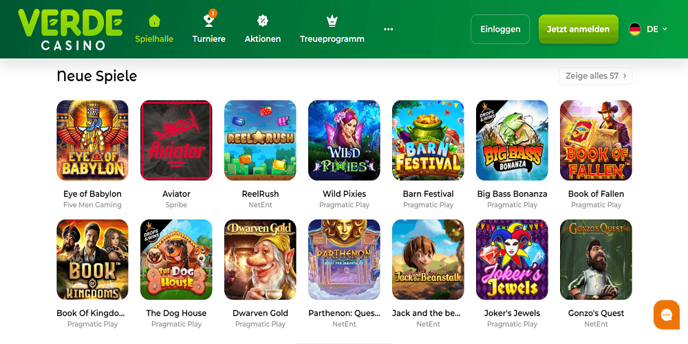 Im Verde Casino mit 25 Euro Bonus ohne Einzahlung oder 50 Free Spins ...