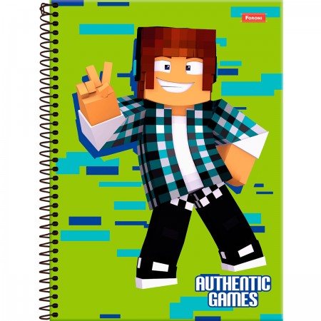 CADERNO CAPA DURA AUTHENTIC GAMES VERDE 80 FLS - MAGIA ESCOLAR